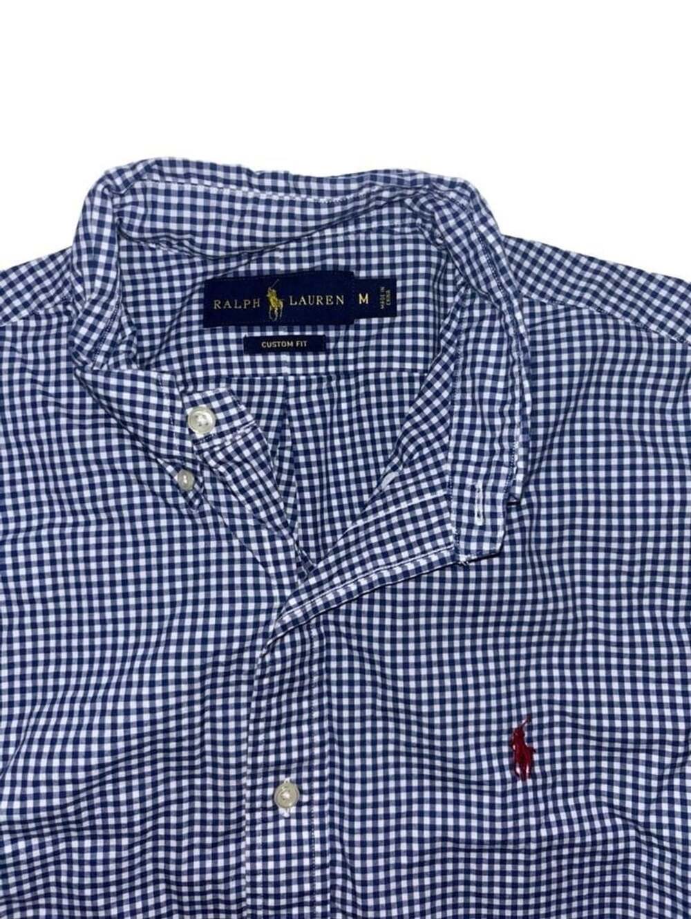 Ralph Lauren Gingham Button-Down Shirt Size M Blue White Long Sleeve